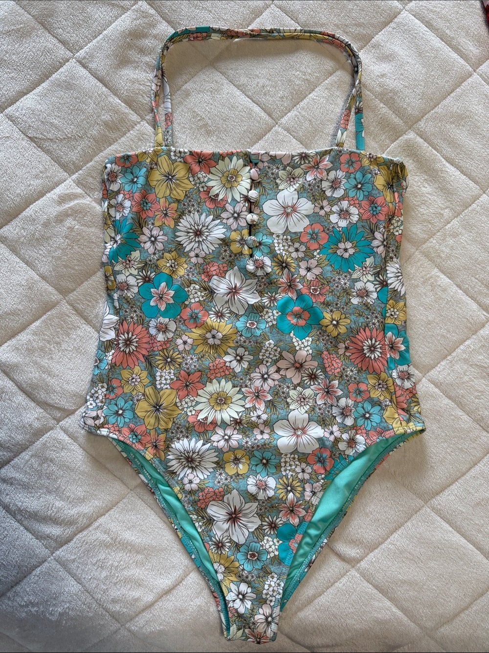 O'Neill Floral One-Piece Swimsuit in Teal, Coral & Yellow